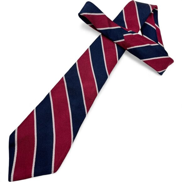 Bill Blass Silk Tie Repp Regimental Red Blue Striped - Picture 2 of 5